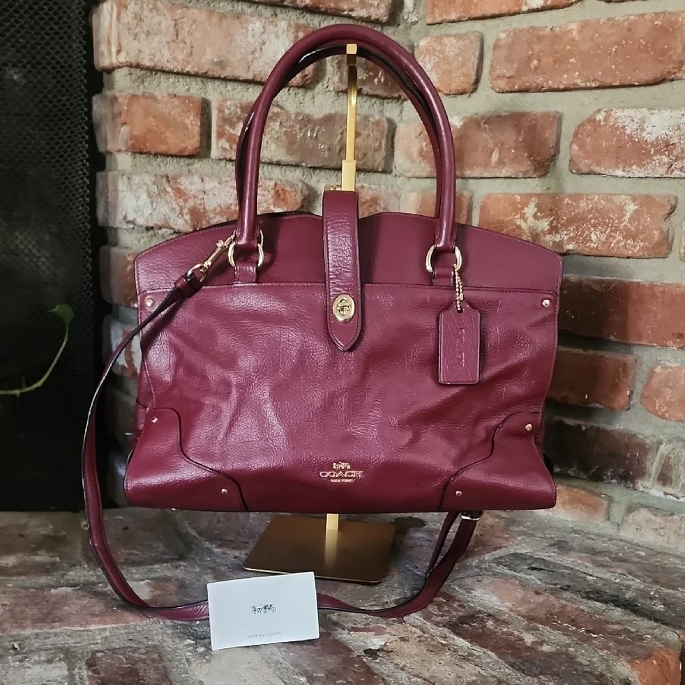 Coach Plum Pebbled Leather Satchel Crossbody Bag EUC